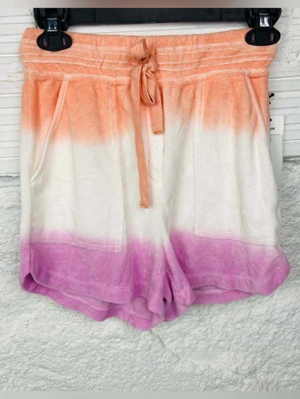 NWT DEX Tie-Dye Terry Cloth Drawstring Shorts - Peach, White & Purple